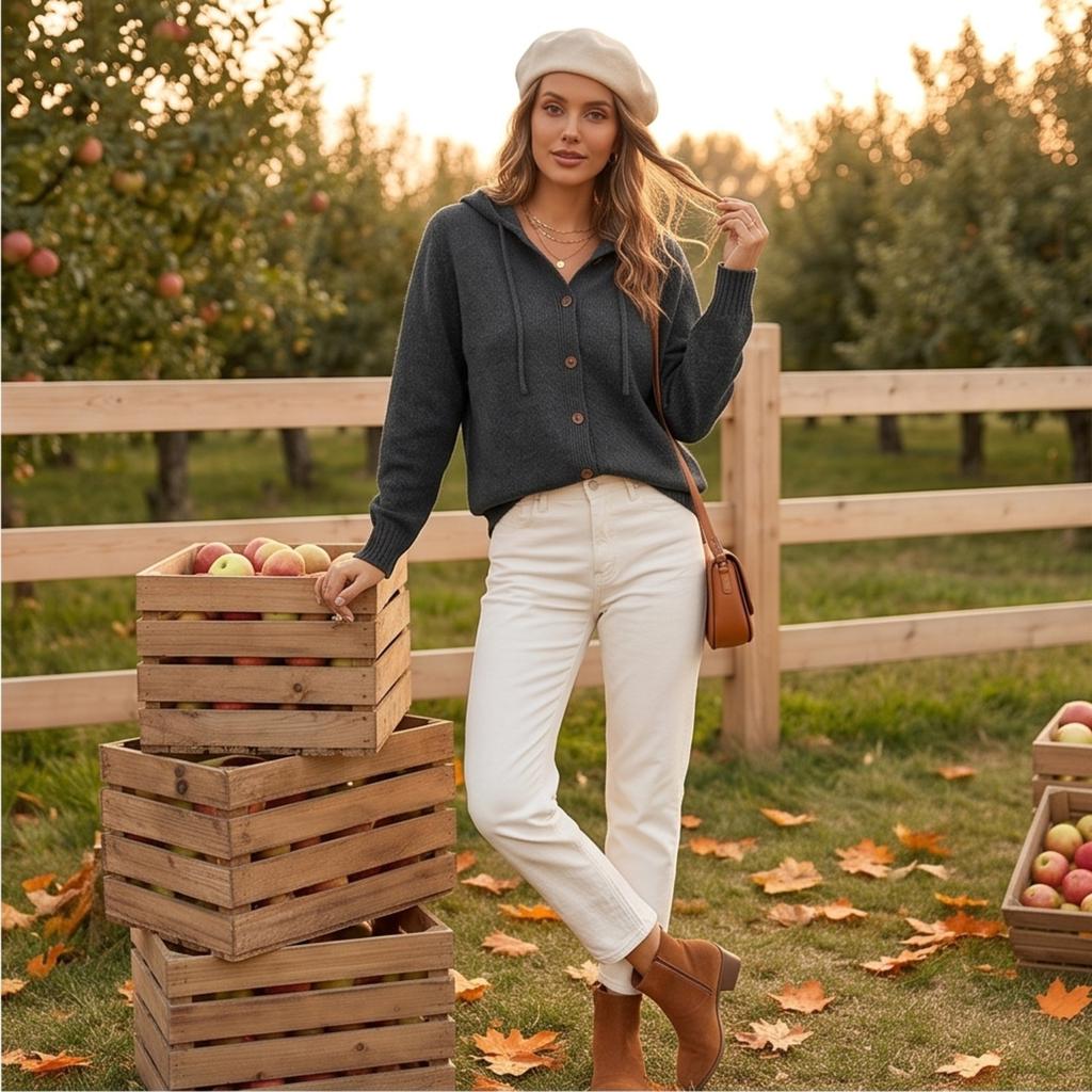 Women's Fashion Color Long Sleeve Button Front Hooded Knit Cardigan Casual Coat