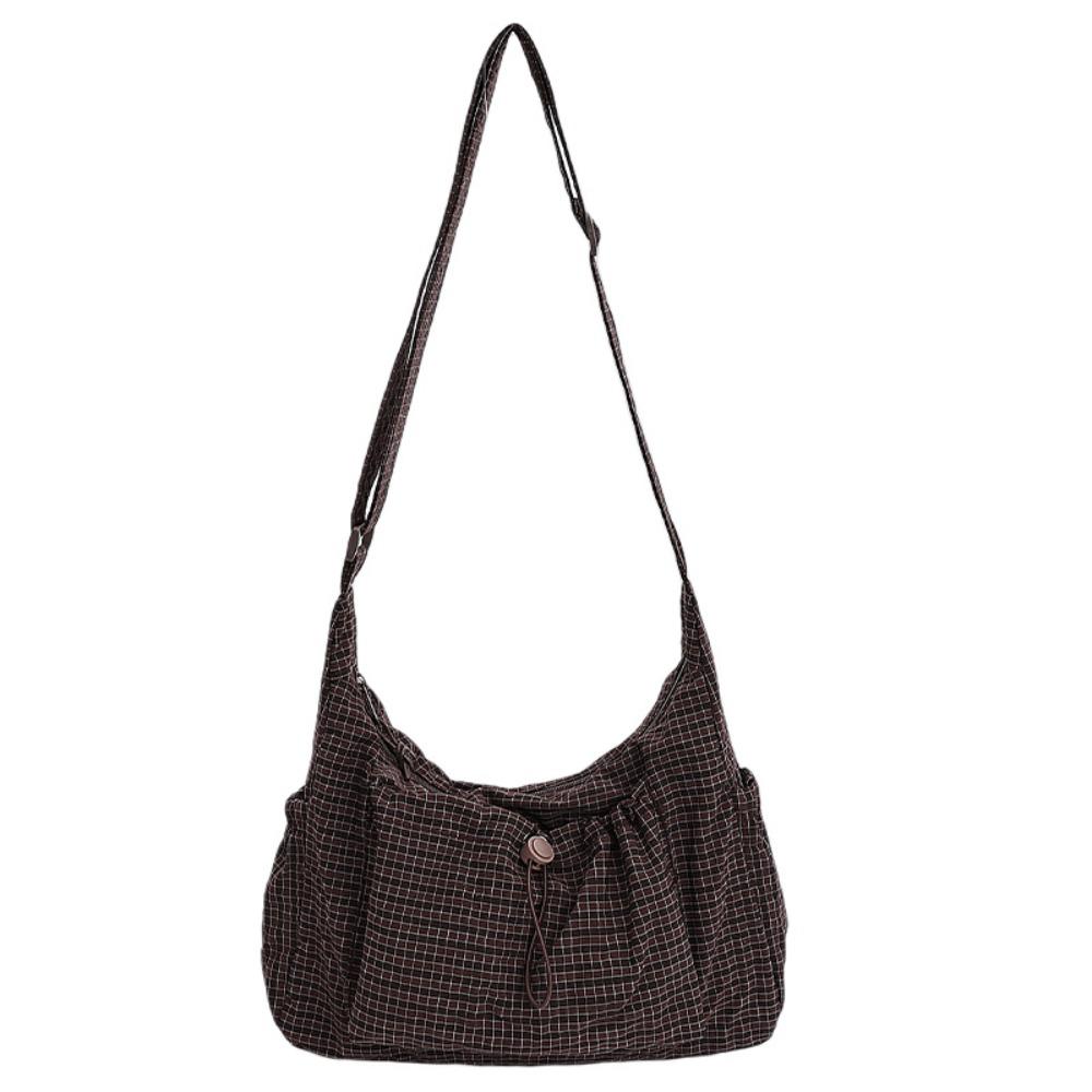 Adjustable Strap Plaid Crossbody Shoulder Bag Zipper Checkered Stripe Sling Bag Daily