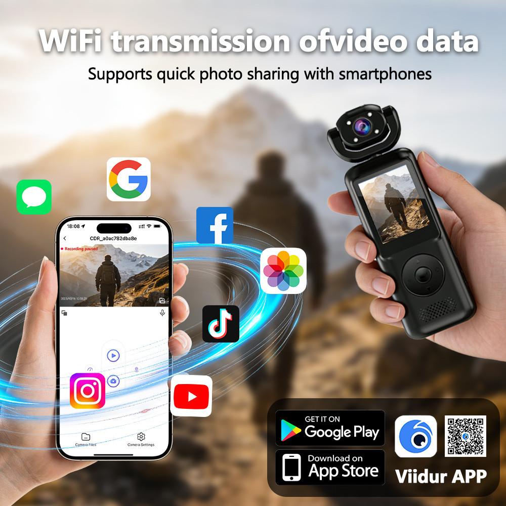 1080P HD Handheld Action Camera 170° Wide Angle WiFi Sports Cam with Night Vision Loop Recording Portable Vlog Camera for Travel Outdoor
