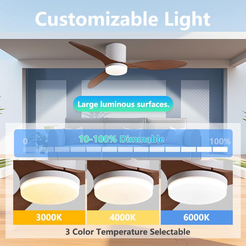 25/42/52in 3 Blades DC Motor Silent Ceiling Fan Lamp Smart Ceiling Fan Light Stepless Dimming LED Lighting Fan