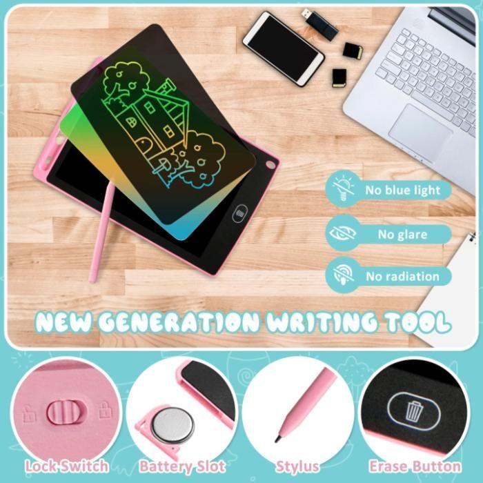 2 Tablettes d'écriture LCD 8,5 Pouces - Colorées, Effaçables et Réutilisables - Jouet éducatif idéal pour enfants de 2 à 7 ans !