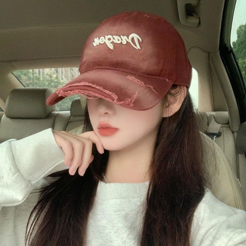American Retro Baseball Cap Women's Big Head Circumference Old Ripped Baseball Cap Wide Brim Showing Face Small Soft Top Sun Hat Men
