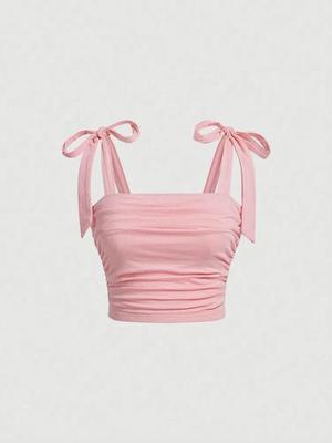 Crop Top Phumee  Sleeveless Tie Shoulder Pink Backless A2059