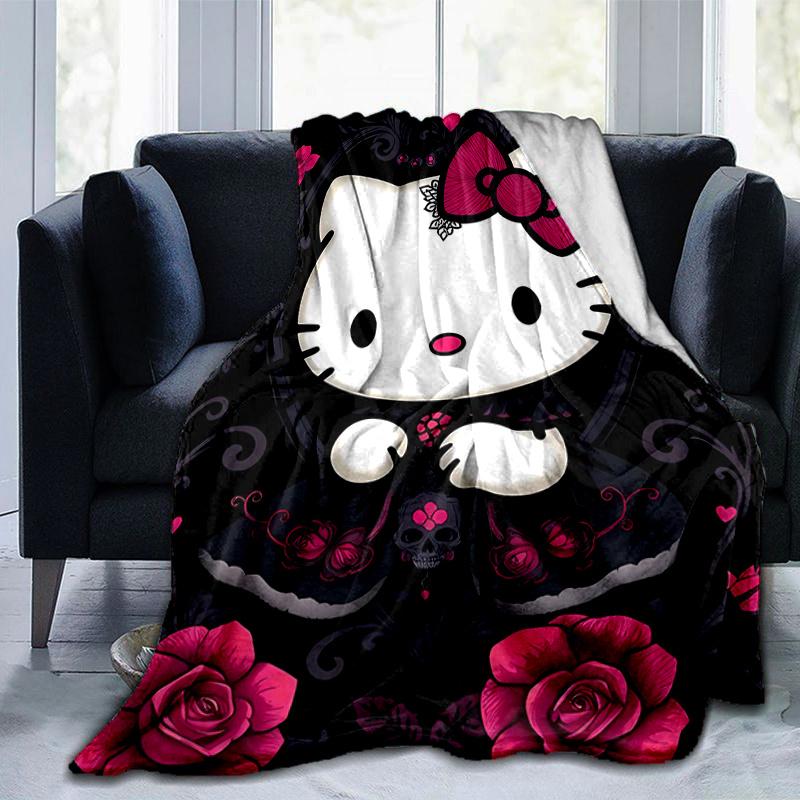 1pc Darkly Elegant Hello Kitty Blanket, Soft Throw for Room Decor, Perfect Gift for Family and Friend, Living Room, Travel, Camping, Car Blankets, Bea