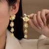 Metal Stud Earrings Retro Pearl Inlaid Pleated Flower Fringed Earrings Light Luxury Premium Earrings