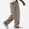 Wide-width Corduroy Patch Logo Pocket Casual Loose Straight-leg Pants for Men