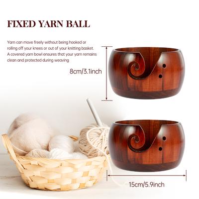 With Handmade Holes Woolen Knitting Storage Basket Wool Holder Organizer Knitting Crochet Weaving Tool Wooden Yarn Bowl
