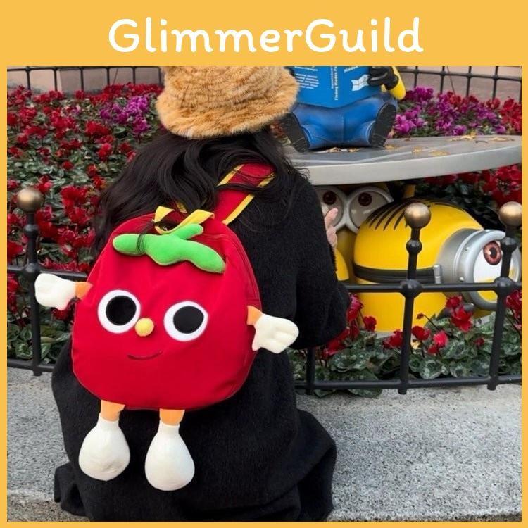 Canvas Cartoon Tomato Plush Backpack With Fun Cartoon Pattern For Students