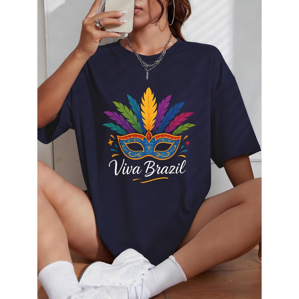 

Carnivals Viva Brazil Printing T-Shirt Women Cotton Crewneck T Shirts Summer Oversized Clothes Y2K Casual Short Sleeve 3XL
