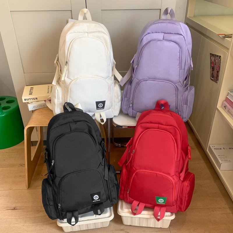 Men's Sports Backpack Women's Large Capacity Backpack Solid Color Student Schoolbag