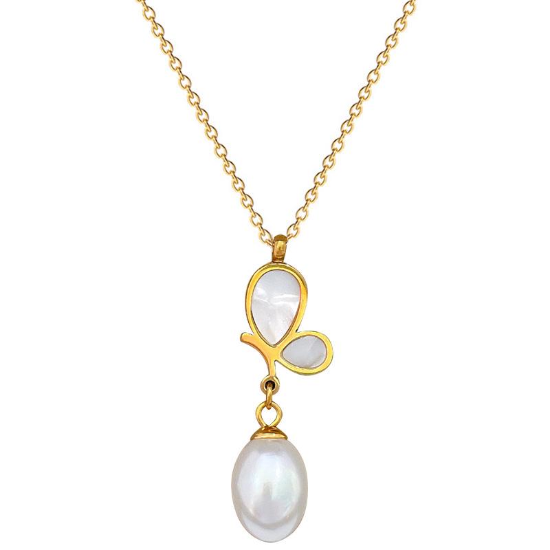 Butterfly Pearl Shell Temperament Personality Minimalist Wind Stove Real Gold Female Collarbone Necklace