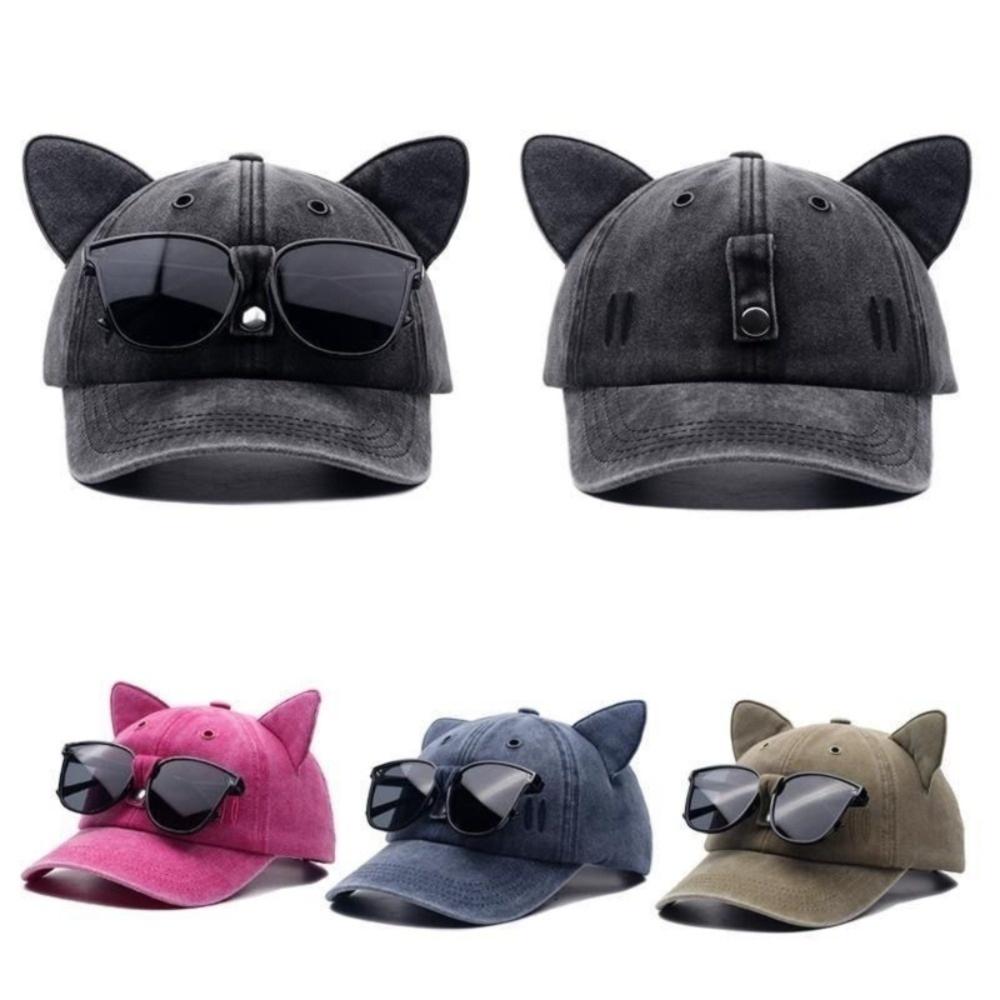 Fashion Cute Cat Ears Baseball Cap Casual Sunshade Duck Tongue Hat Breathable Adjustable Sun Hats Outdoor