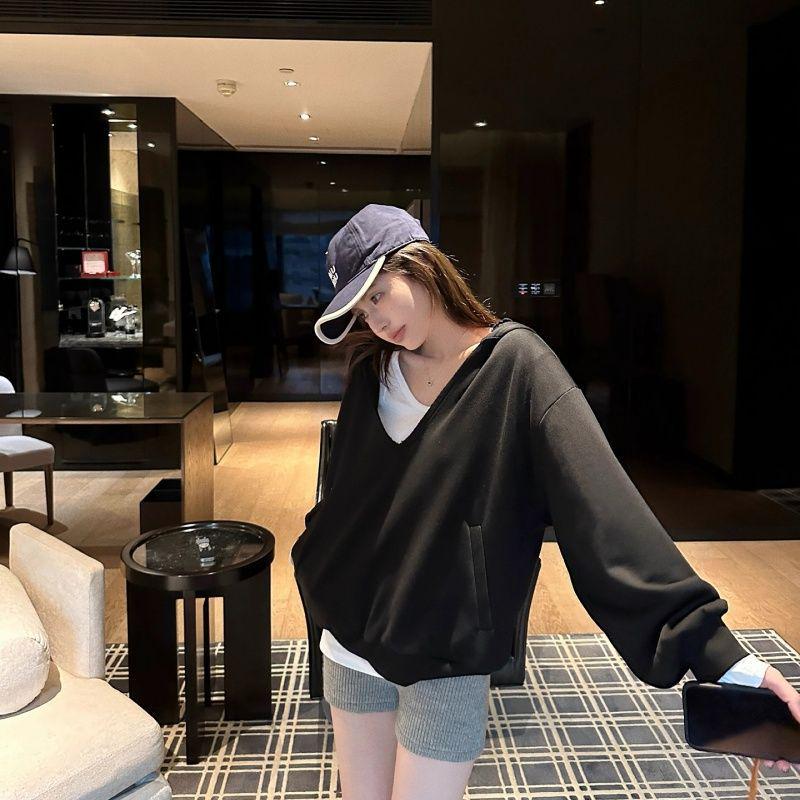 Damen V-Ausschnitt Schlanke Passform Lockeres Design Herbst Unterhemd T-Shirt