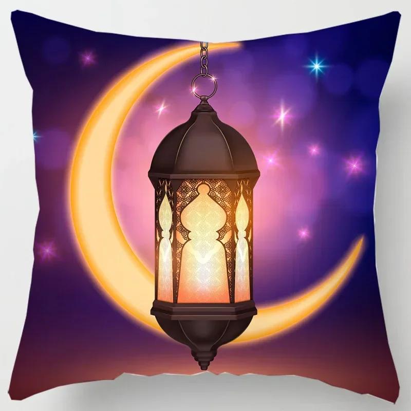 Eid Mubarak Print Pillowcase Arab Islamic Muslim Ramadan Kareem  Living Room Home Sofa Decoration Cushion Cover