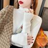 Women Winter Warm Slim Thicken Plush Sweater Velvet Lined Half Turtleneck Knit Pullover Jumper Soft Knitwear