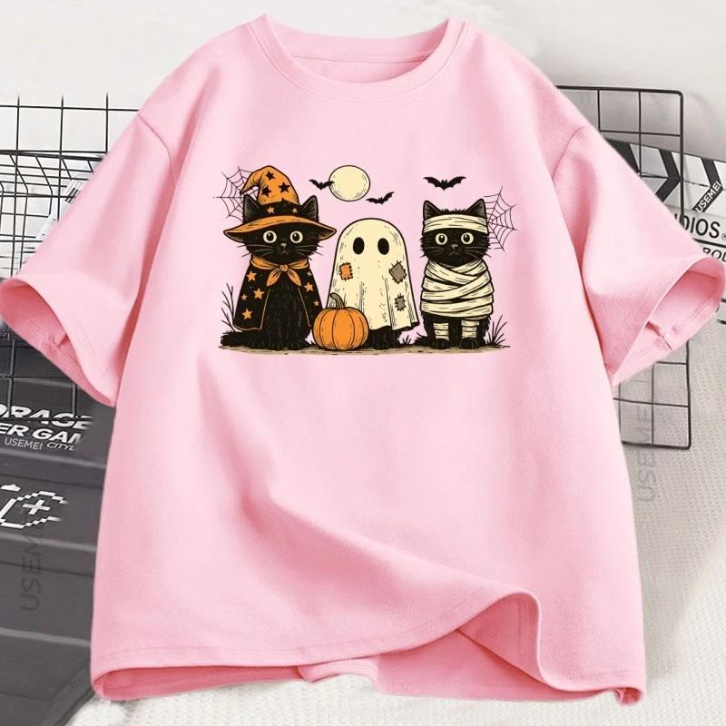 Mens Printed 100 Cotton ShortSleeved Pumpkin Ghost and Black Cat Pattern Casual LooseFitting Comfortable TShirt