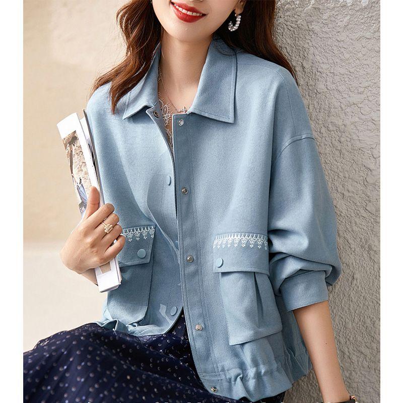 Korean Style Short Jacket for Women, Loose-fitting Workwear Jacket with Drop-shoulder Sleeves and Long Sleeves
