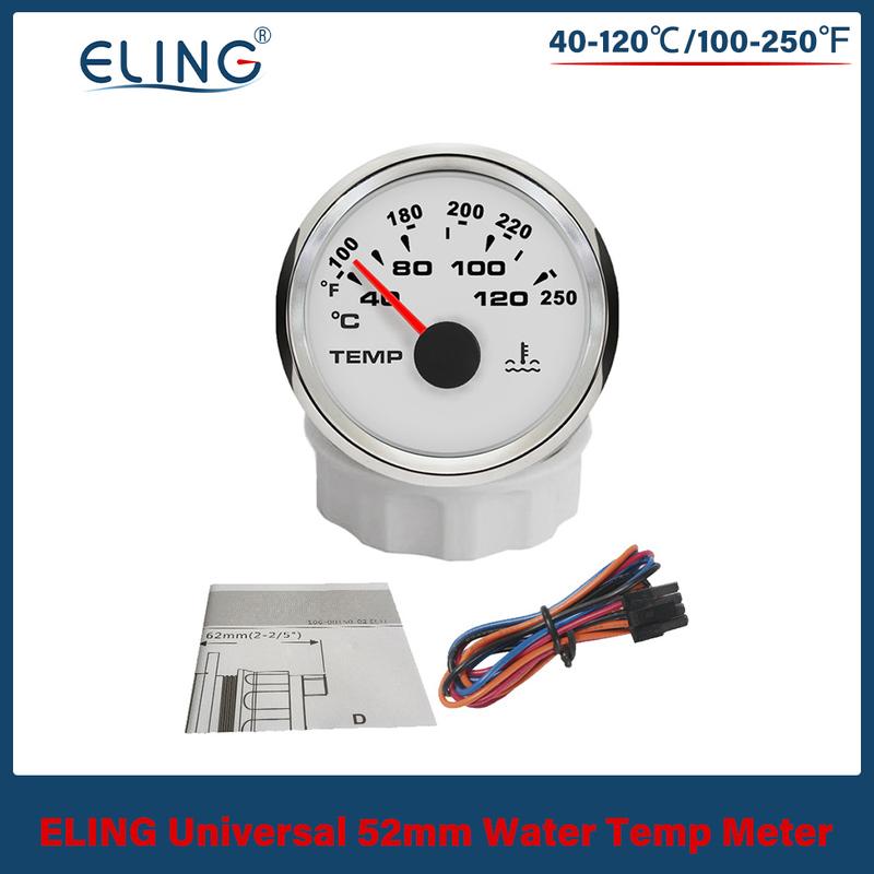 ELING Waterproof 52mm Water Temp Meter Temperature Gauge for Engine Motorcycle RV Yacht Boat 12V 24V with 8 Colors Backlight