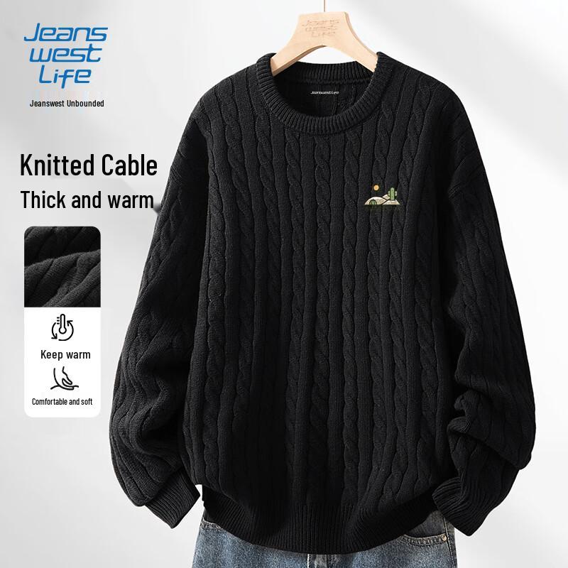 JEANSWEST LIFE Men's Cable Knit Pullover Sweater