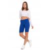 Moraj Damen Sport-Leggings Hoher Bund Kurz Gerippt Fitnessstudio-Hose Polyester Elasthan Blau L-XL