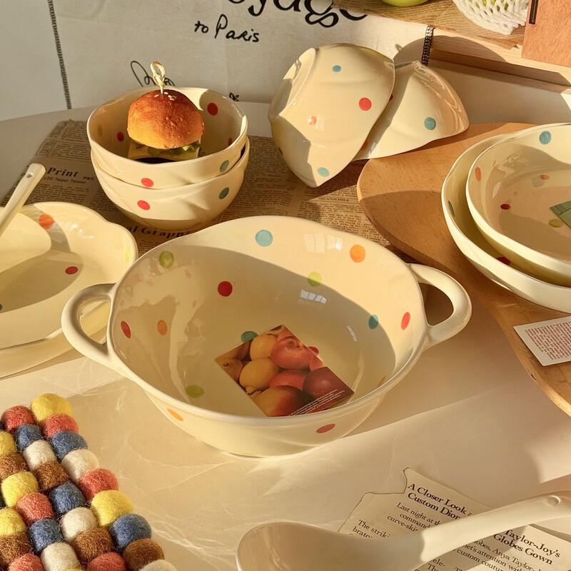 ZISIZ Cute Polka Dot Ceramic Dinnerware
