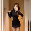 2025 New Women's Black Knitted Long-Sleeve Dress – Trendy, Slim-Fit Short Skirt for Spring & Autumn