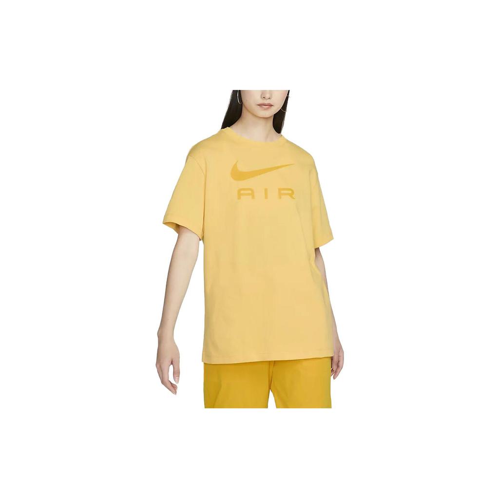 New Nike Air Women's Logo Letter Print Crewneck T-Shirt Yellow DX7919-795