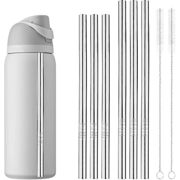6 Pcs Metal Straw Compatible with Owala FreeSip 24 oz 32 oz 40 oz, Straw for Owala with 2 Straw Cleaner Reble Stainless Steel Koala Straws