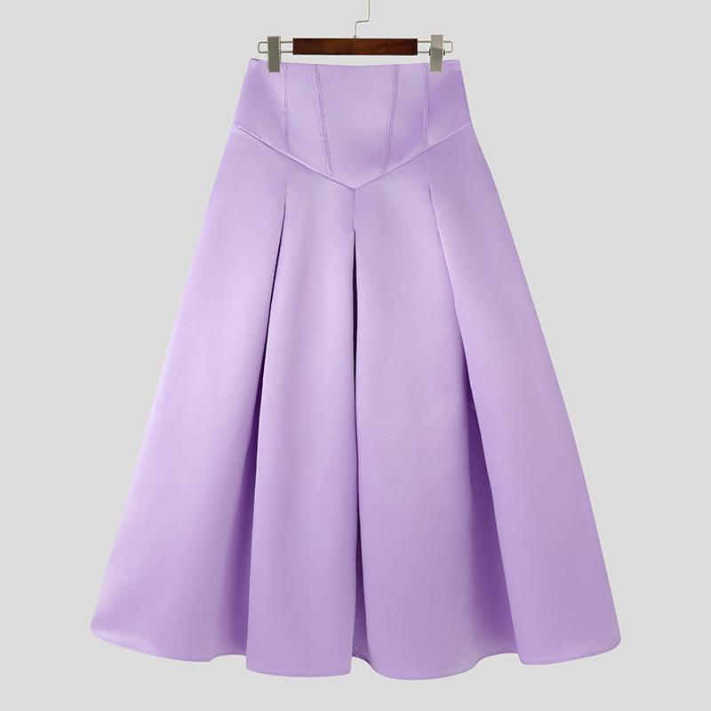 

INCERUN Men Women High Waist Zip-up Smooth Casual Ruffled Pleated Swing Skirts 5XL фиолетовый
