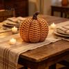 Halloween Pumpkin Decor Faux Rattan Resin Figurine, Vintage Distressed Orange Black Farmhouse Tabletop Fall Seasonal Window Decor, Indoor Harvest