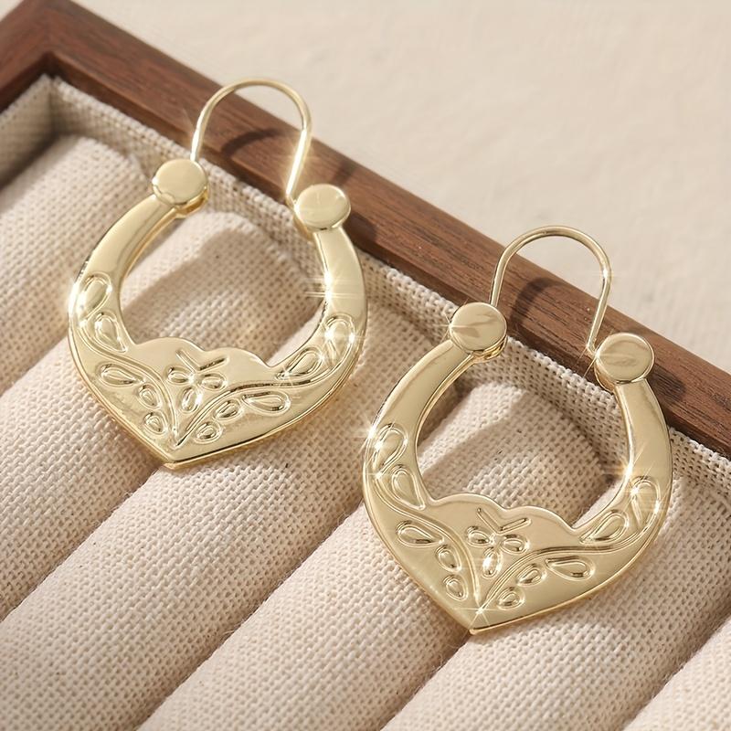 Vintage Craftsman Hand Carved Textured Elegant Women'S Hoop Earrings for Daily Wear Christmas All Seasons Vacation Occasion