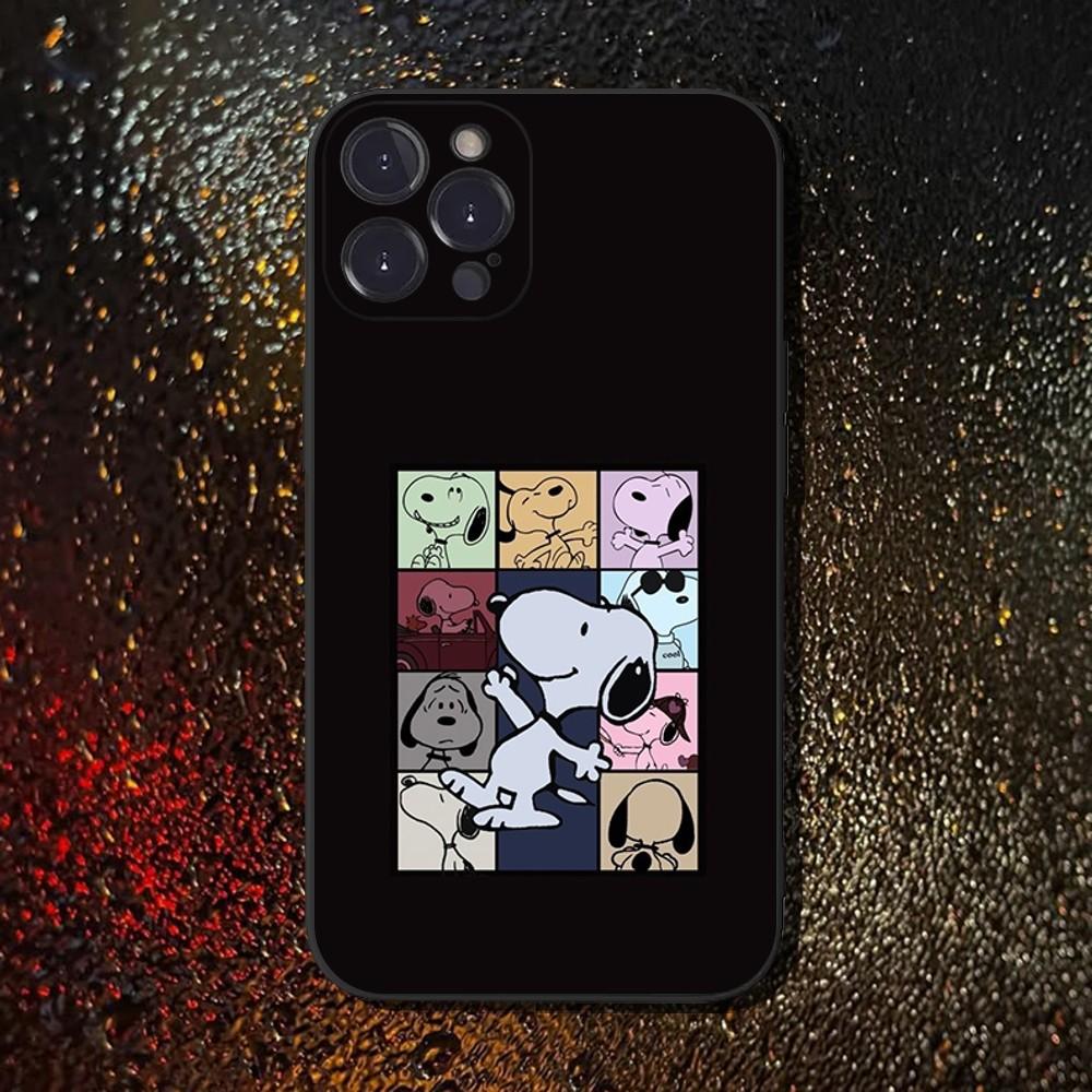 Cartoon S-Snoopys Phone Case For iPhone 16,15,14,13,12,11 Plus,Pro Max,XS,X,XR,SE,Mini,8,7,Soft Silicone Black Cover