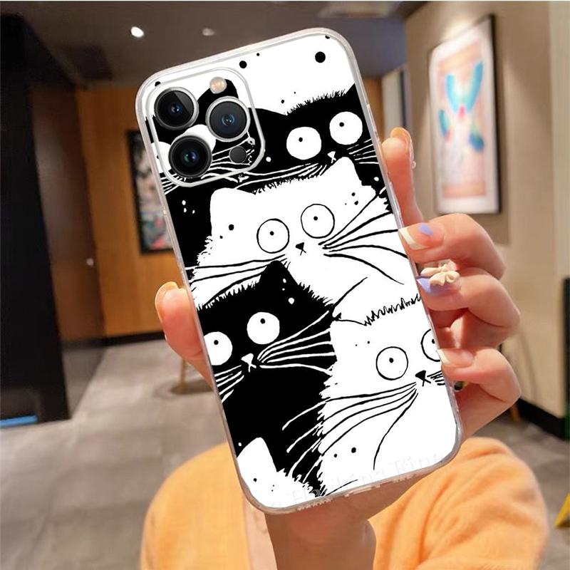 Husa de telefon pentru Iphone 14 Pro Max 13 12 11 Pro Max Xs Xr X 12mini 7 8 Plus Se Husa cu pisici negru cu desene animate Funda