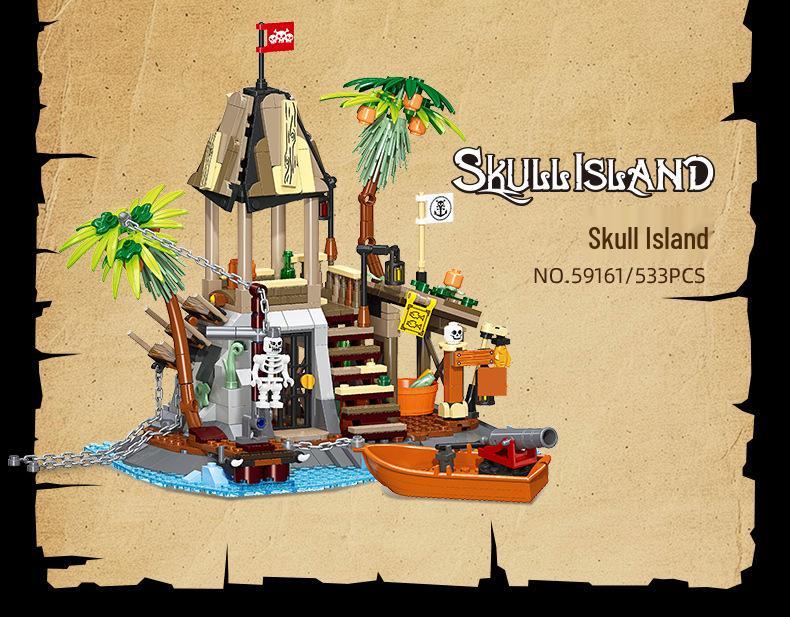 Pirate Series Medieval Black Rock Reef Skull Island Building Blocks Set