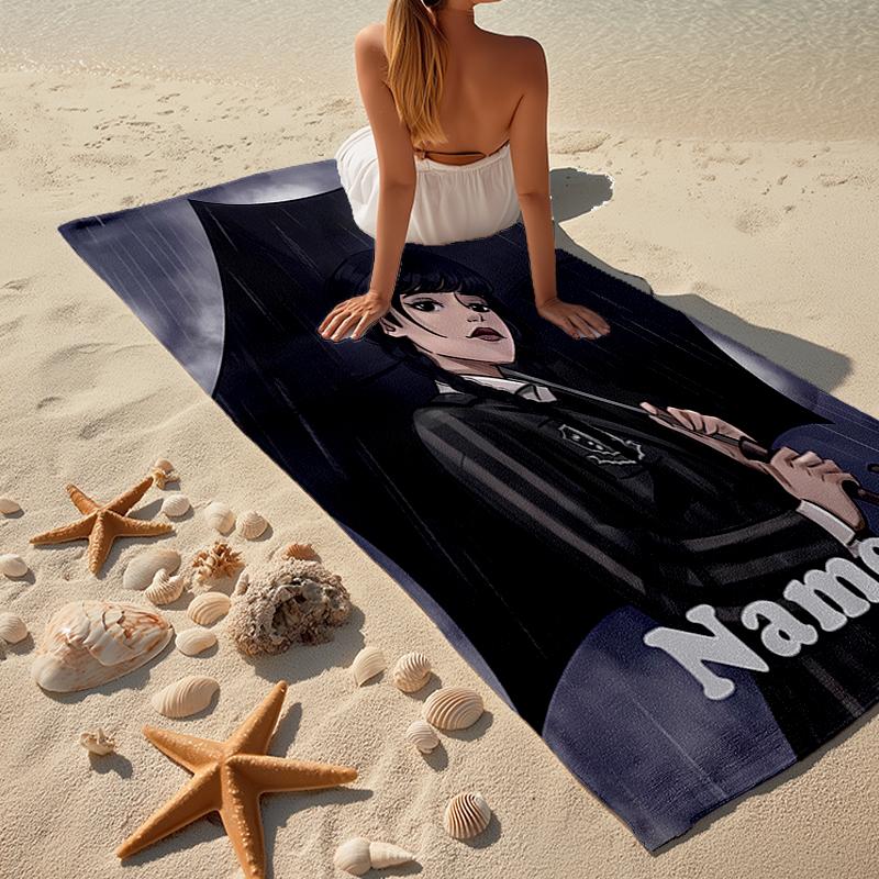 Custom Name Ultra-Soft Beach Towel with Wednesday Theme,Ideal for Pool - Camping, Diving - Perfect Travel Essential, Vibrant Beach Towel.