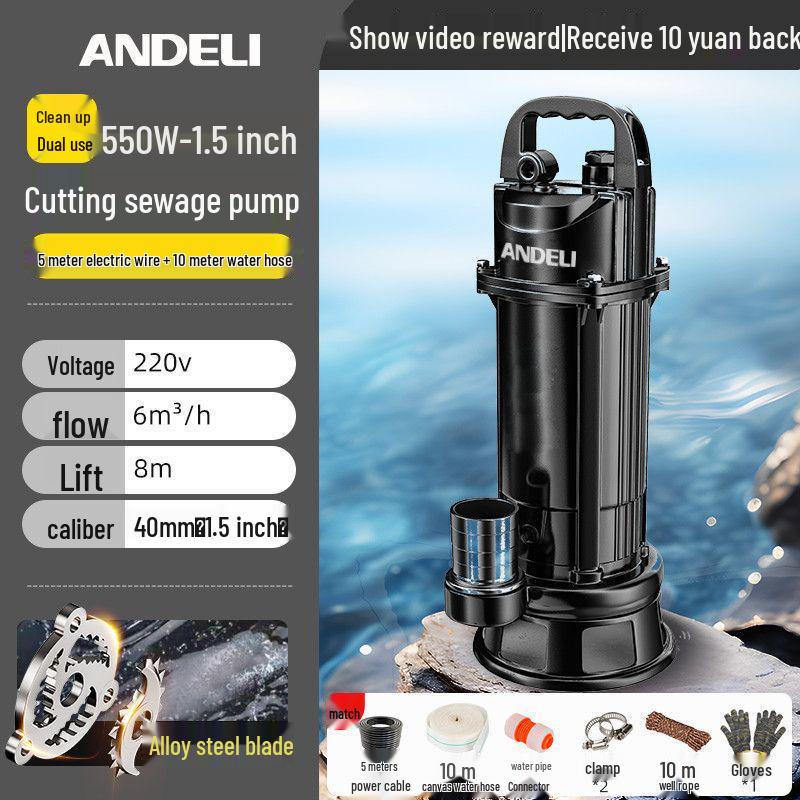 220V Kupfer Klärgruben-Schneidpumpe für Toiletten, Abwasser, Schlamm und Wasser - Ideal für den Hausgebrauch und die Landwirtschaft