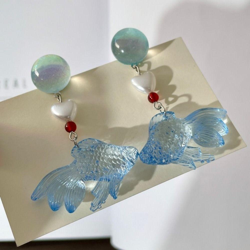 Sweet Fish Drop Earrings Cartoon Beach Style Earrings Unique Goldfish Resin Earrings  Women