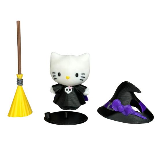Halloween Witch Cat Figurine Cute 3D Printed Small Cat Witch Statue for Halloween Indoor Home Tabletop Shelf Decor