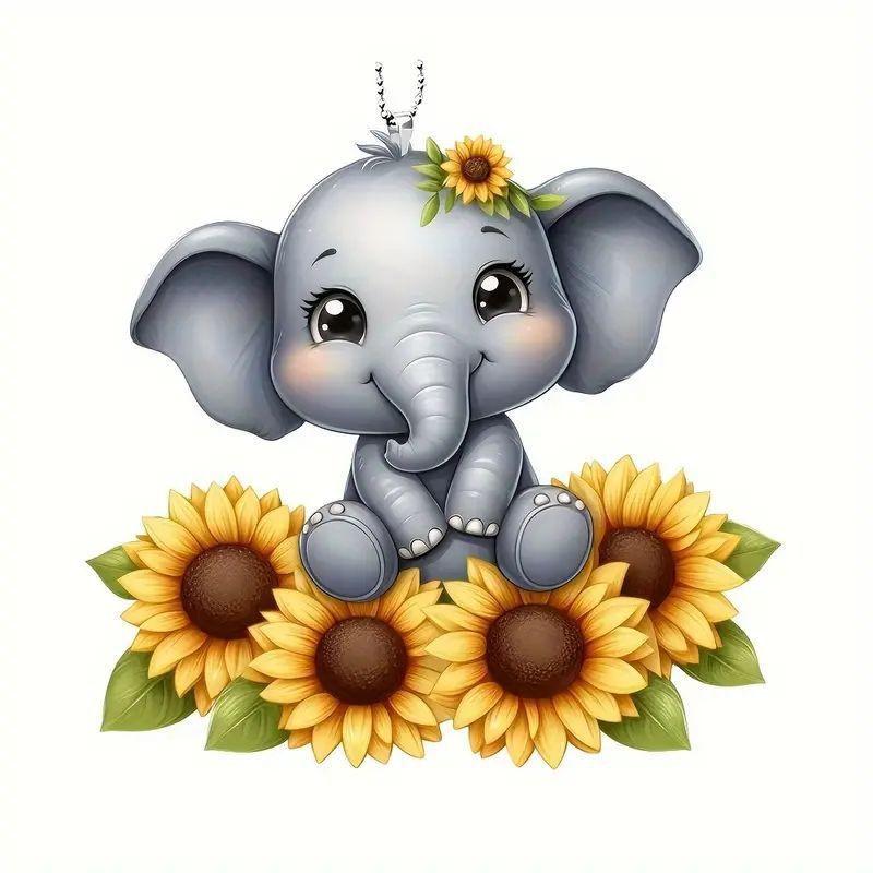

Attractive Sunflower Acrylic Elephant Hanging Ornament Unique Car Interior Decor