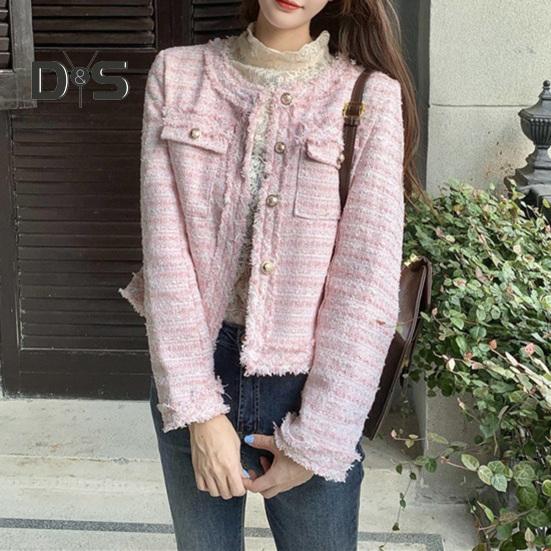 ז'קט נשים בסגנון סלבריטאי סוג קצר צווארון עגול שרוולים ארוכים קרדיגן עם חזה יחיד מעיל קרוע בגדי עליונים לסתיו חורף