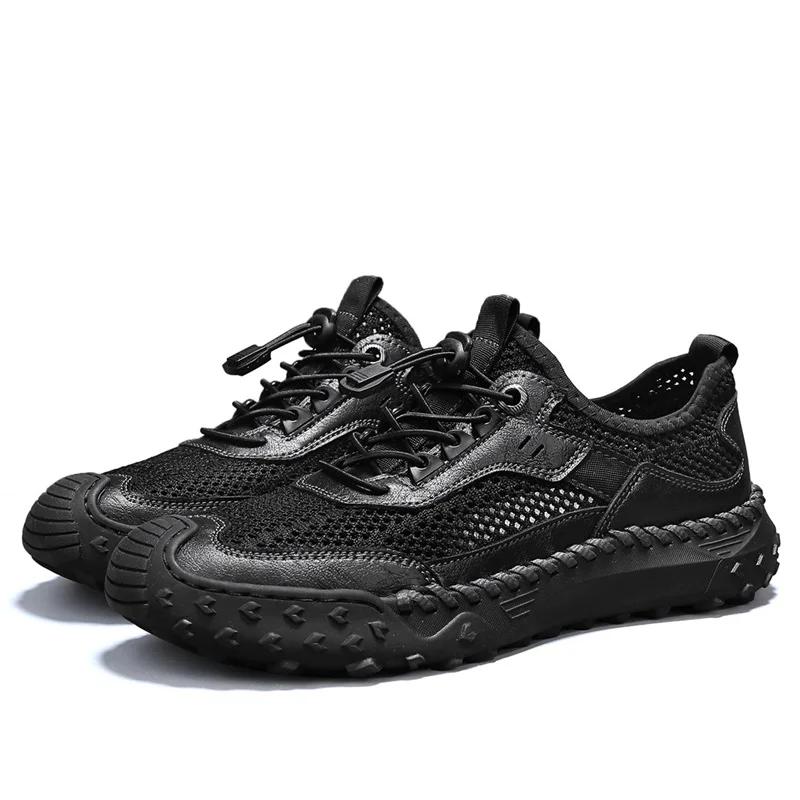 Fashion Men Sneakers Breathable Leather Casual Shoes Mesh Men Shoes Summer Comfortable Mesh Men Loafers Outdoor Walking Zapatos Hombre