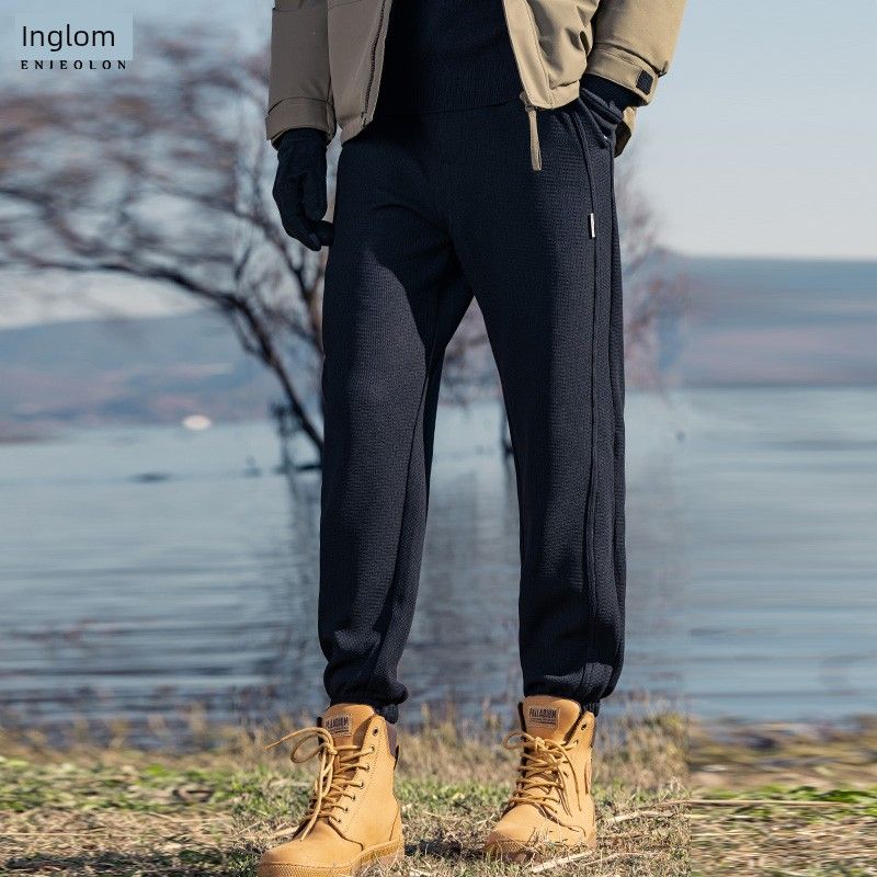 

Yingjuelun 2025 Autumn/Winter New Waffle Knit Nine-Point Jogger Pants Men s Casual Loose Sports Pants Black 2XL