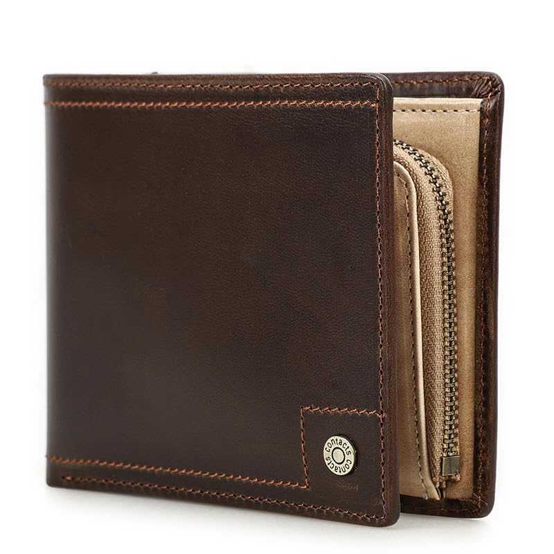 

[Gofelt] wallet men s bi-fold leather genuine leather cowhide coin purse large capacity Popularity Made by top wallet craftsmen business gift (Dark