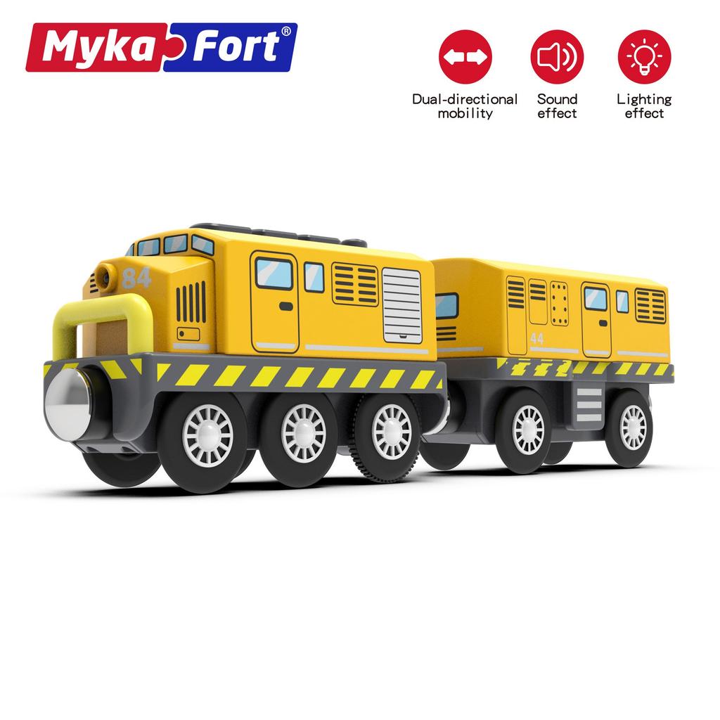 Wooden Rail Train Orange Traction Electric Vehicle Kids Toy Compatible Wooden Building Blocks Scene