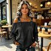 Women Shirt Adjustable Straps Off Shoulder Long Sleeve Pullover Tops Pure Color Denim Tops Travel Leisure Daily Wear