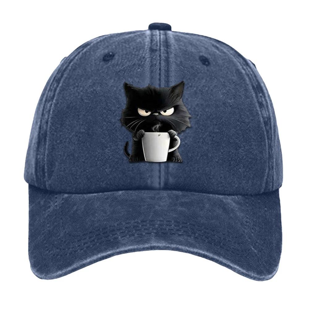 Cotton Snapback Baseball Cap Cute Cat Adjustable Cotton Cap Coffee Cat Printed Baseball Hat for Mom Grandma Cat Lover