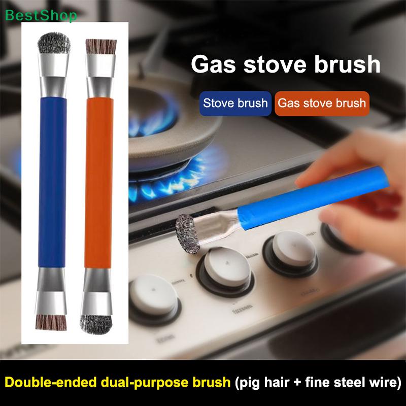 2-in-1 Kitchen Cleaning Brush – Anti-Static Pig Hair & Steel Wire Brush for Grease & Rust Removal