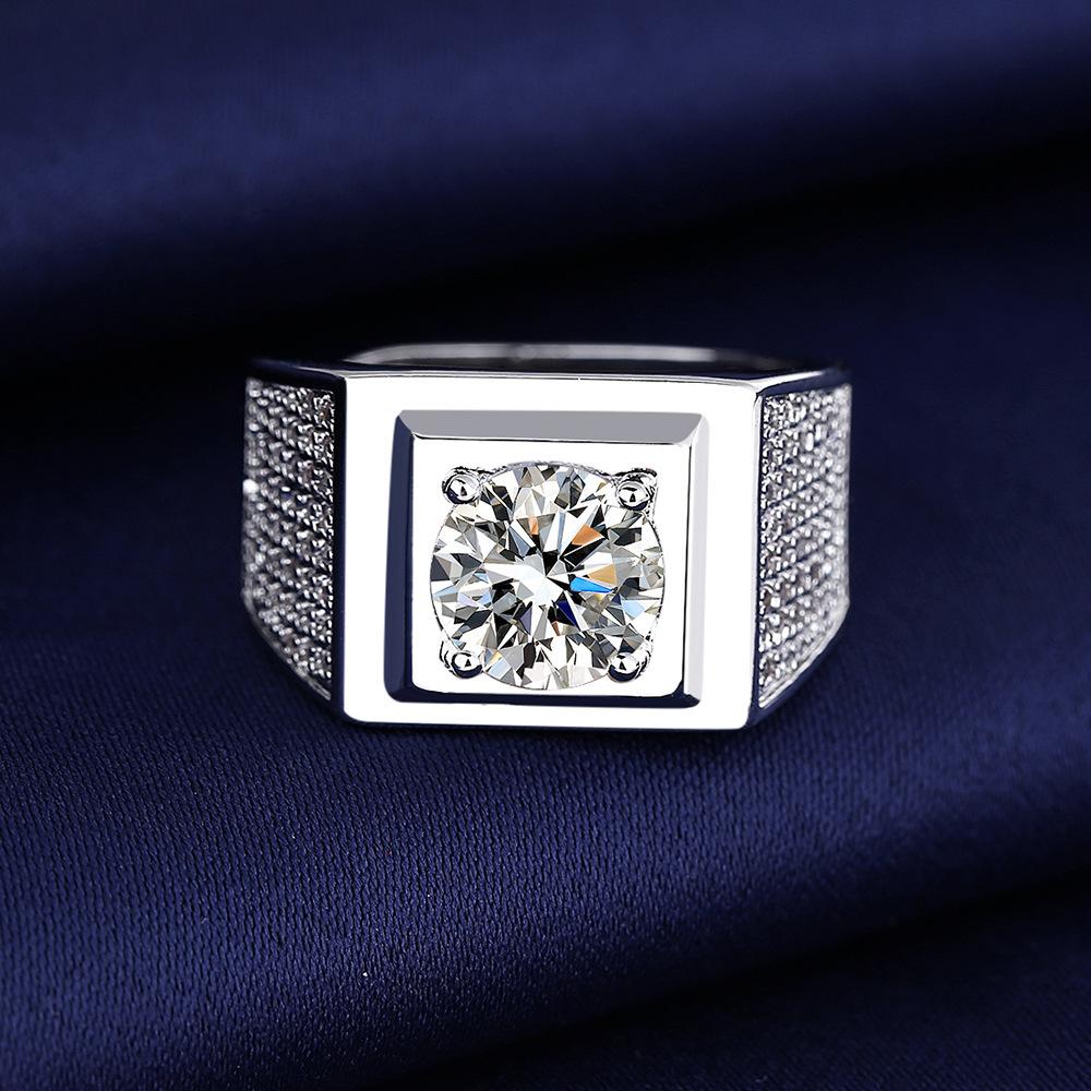 Electroplated Ring Men's Wide Version European and American Fashion Simulation Diamond Ring with an Open and Domineering Ring