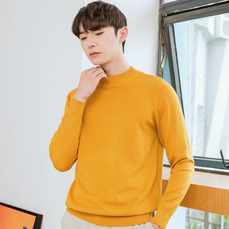 Semi-turtleneck Sweater Men's Soft Fit Knit Sweater Solid Color Casual Warm Long-sleeved Versatile Wool Bottoming Shirt Tide
