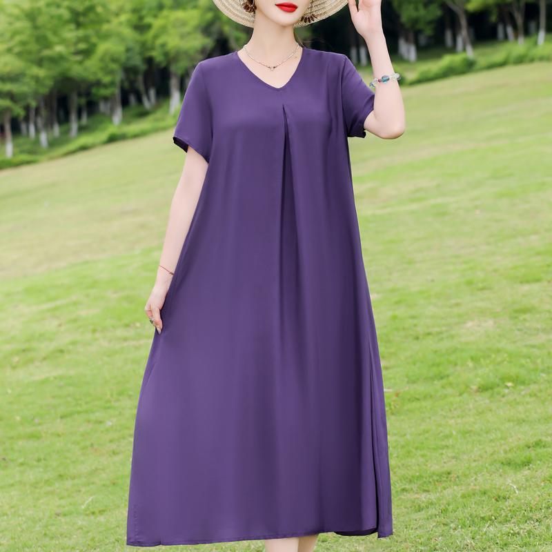 Elegant Women's Dresses Summer Vintage Clothes Plus Size Short Sleeve Casual Loose Long Dress